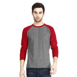 Men's Raglan Plain T-Shirt Maroon Charcoal