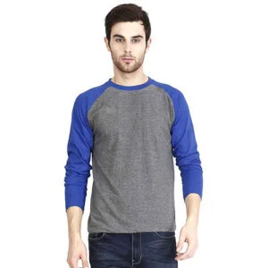 Men's Raglan Plain T-Shirt Blue And Gray Color