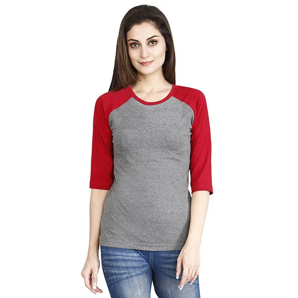 Women'S Raglan Plain T-Shirt Red